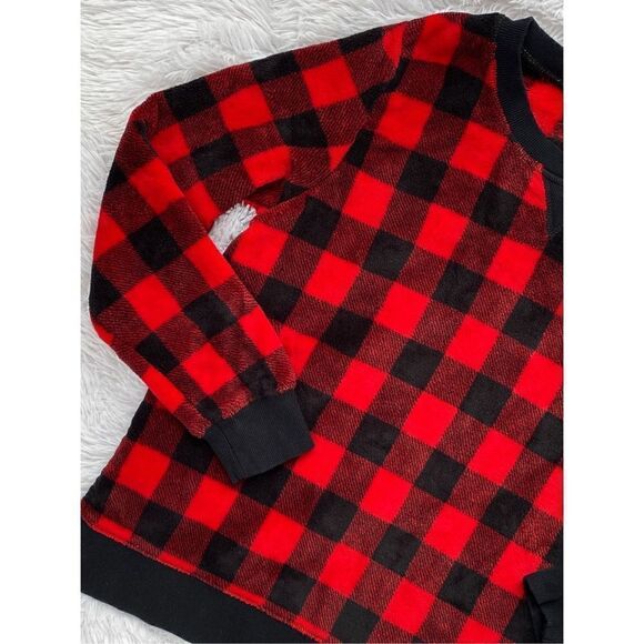 Wondershop SZ XL Woman’s Red Buffalo Plaid Fuzzy Sleep Sweatshirt - Picture 4 of 8